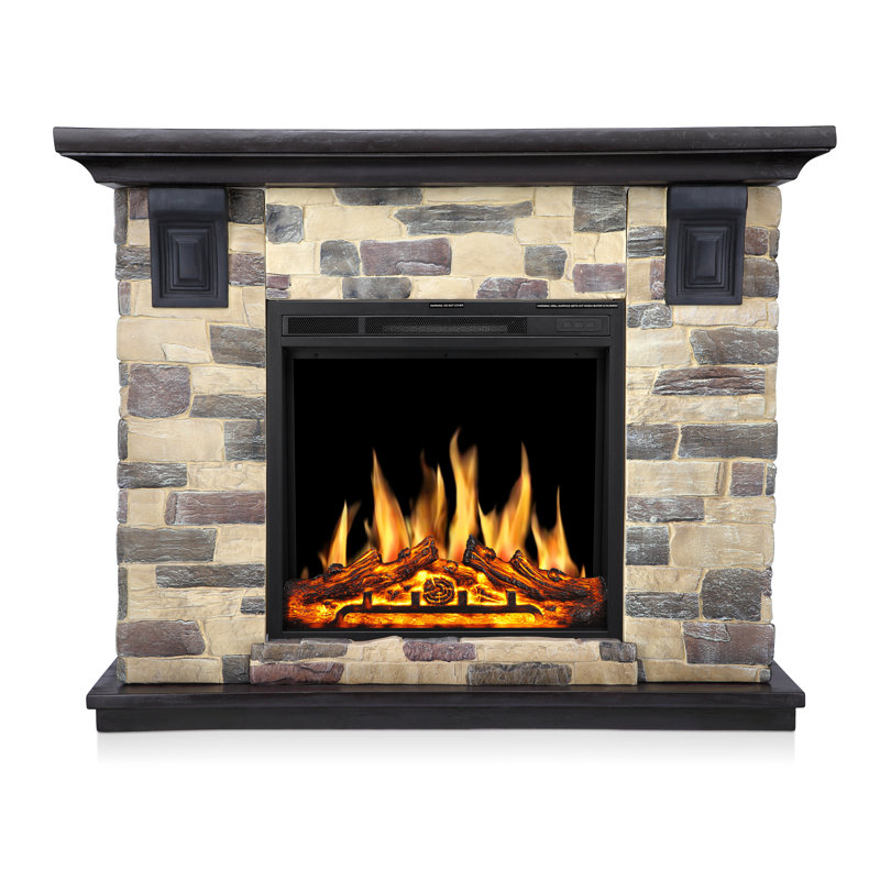 Aralene 50.6''W Faux Stone Fireplace with TV Stand Heater,7 Flame Brightness Settings,Remote Control