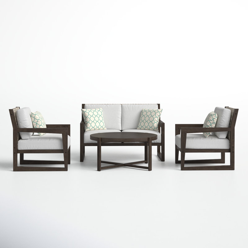 Acacia 4 - Person Patio Conversation Sets with Cushions, Light Brown, Light Gray