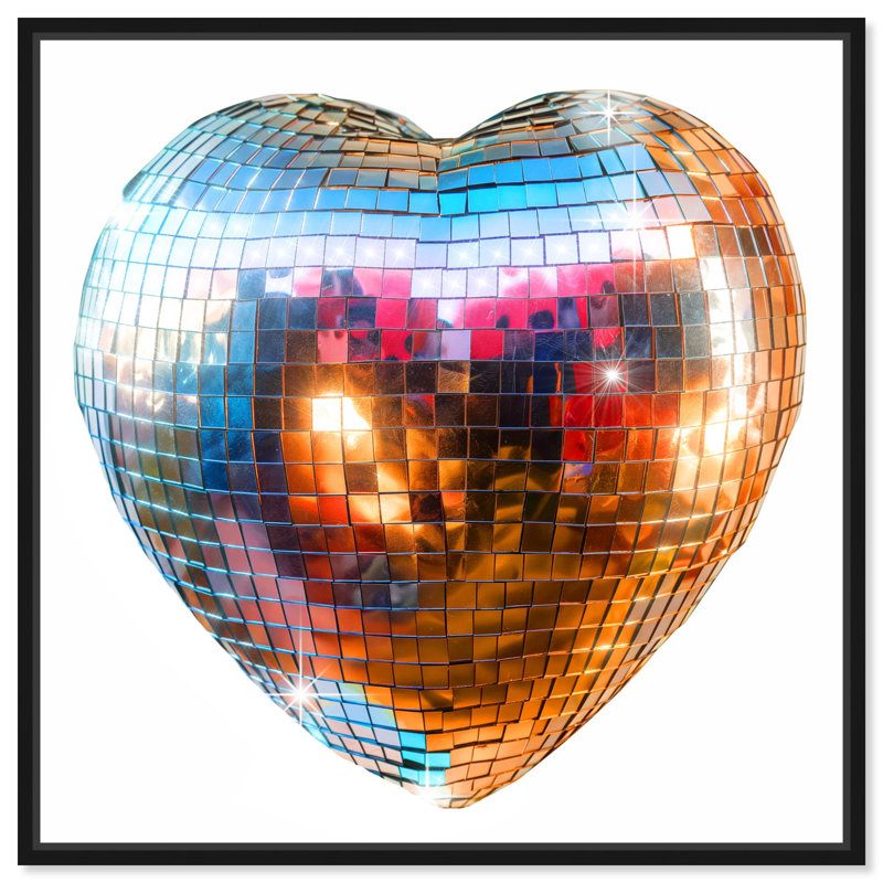 «Disco Heart», impressions sur toile par Art Remedy, H 13 po x l 13 po, Cadre noir