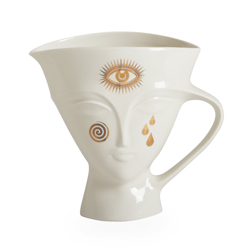 White and Gold Porcelain Muse Face Pitcher