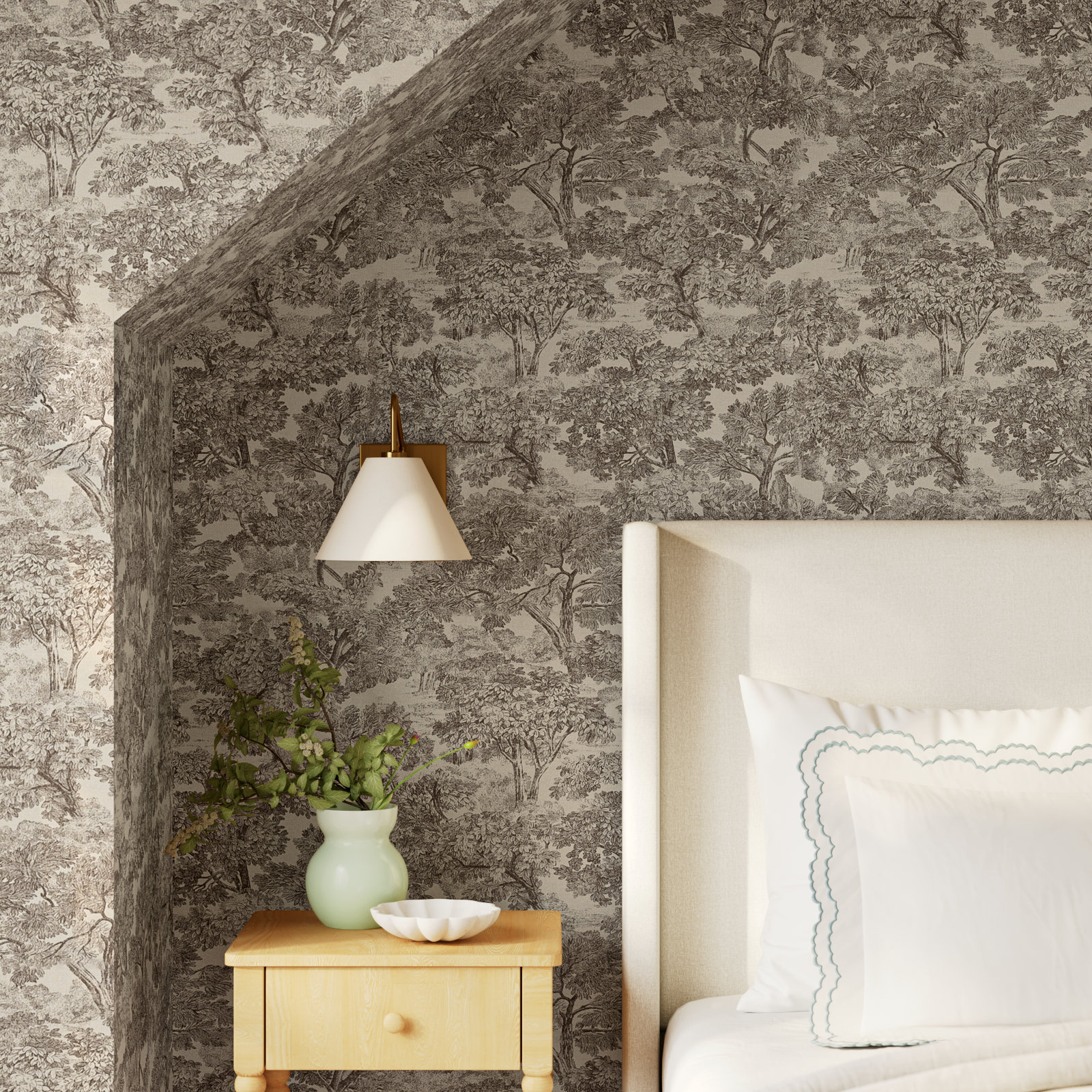 Toile Wallpaper Roll, Brown