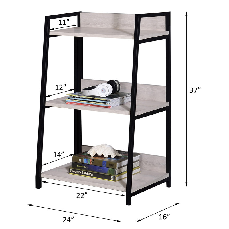 Ahlexis Ladder Bookcase with Open Compartments, (3 Shelves) 37" H x 24" W x 16" D, Beige
