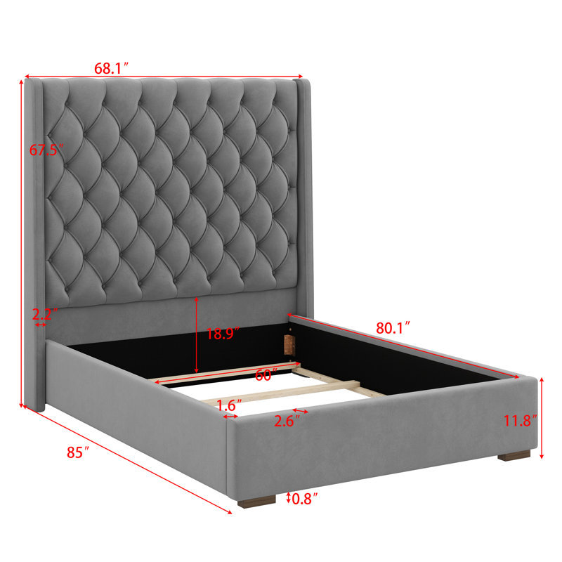 Tall Headboard Upholstered Bed With Handmade Deep Button Tufted, Queen