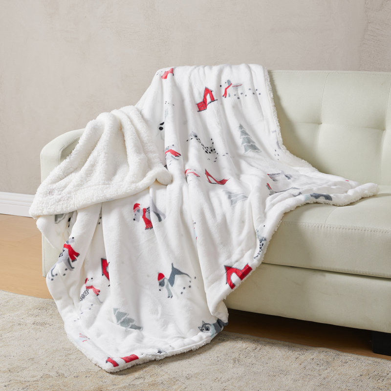 Jeté réversible ultra doux en peluche, Chiots dans la neige
