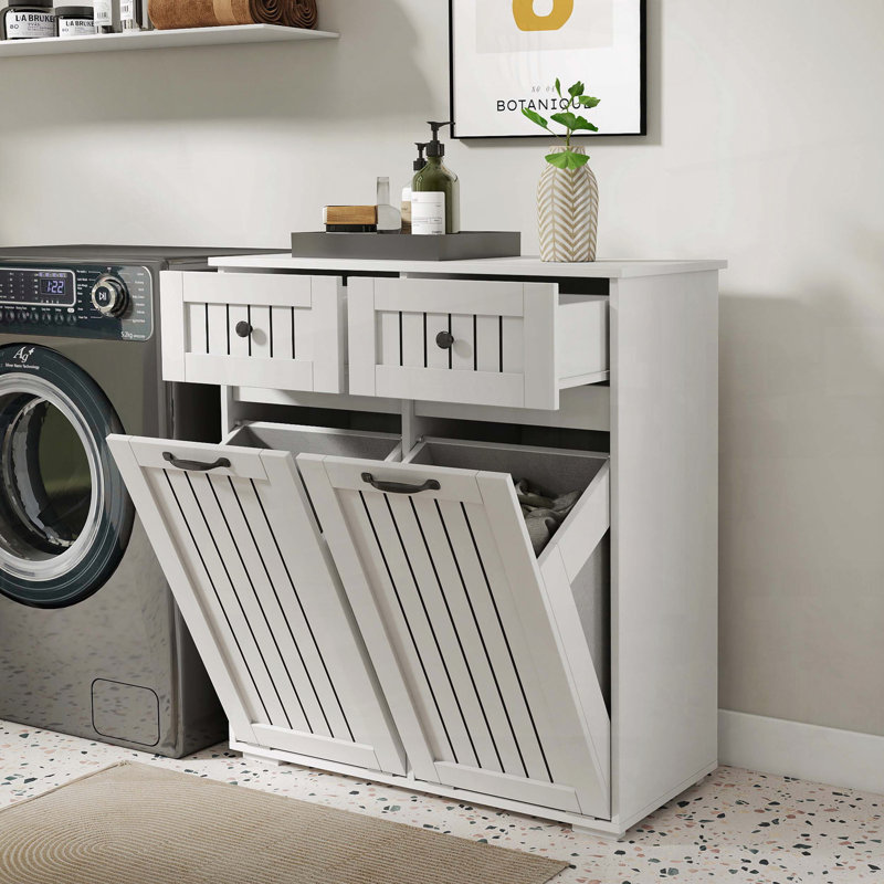Laundry Cabinet with 2 Removable Baskets and 2 Drawers