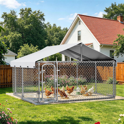 10FT x 10FT Large Metal Chicken Coop with Chicken Wire, Chicken Coop Run Pen for Yard with Waterproof Cover, Outdoor Large Walk-in Chicken Coops for Chickens Duck Pen House Cage Run