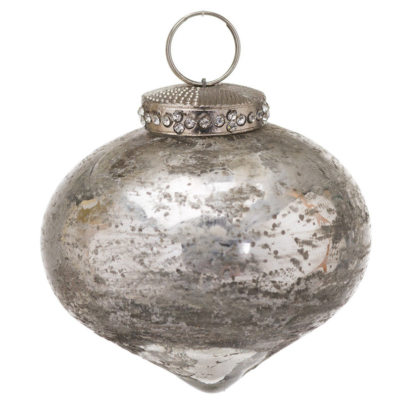 8cm Glass Bauble, Silver