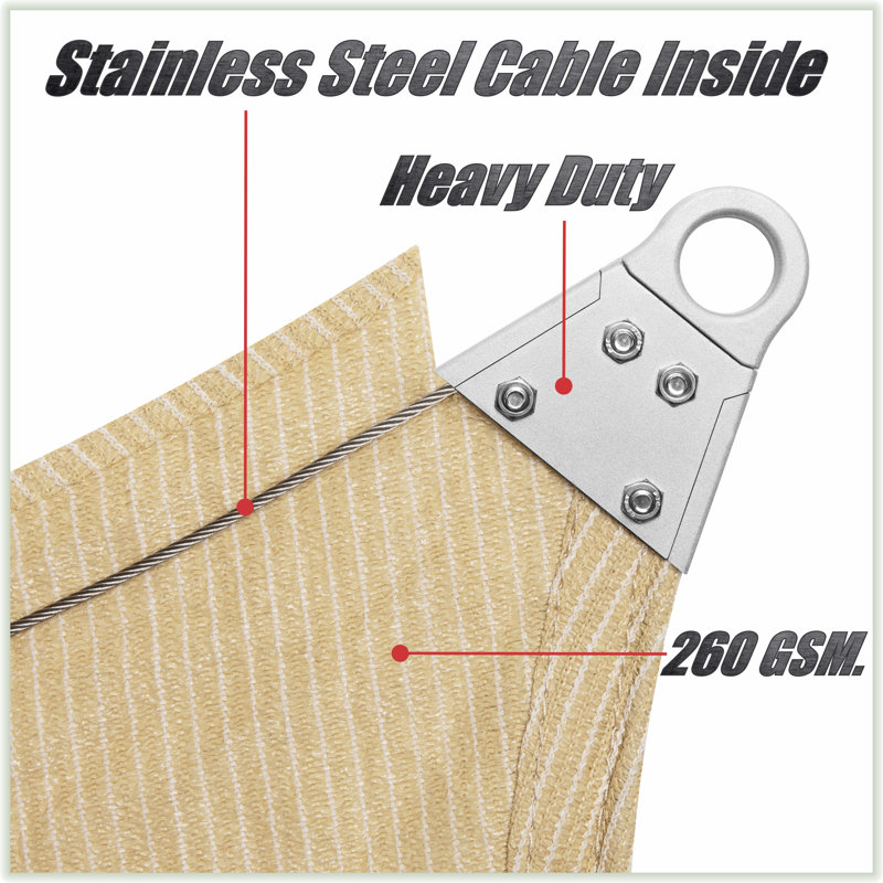 Beige Reinforced HDPE Rectangle Patio Shade Sail 8' x 12'