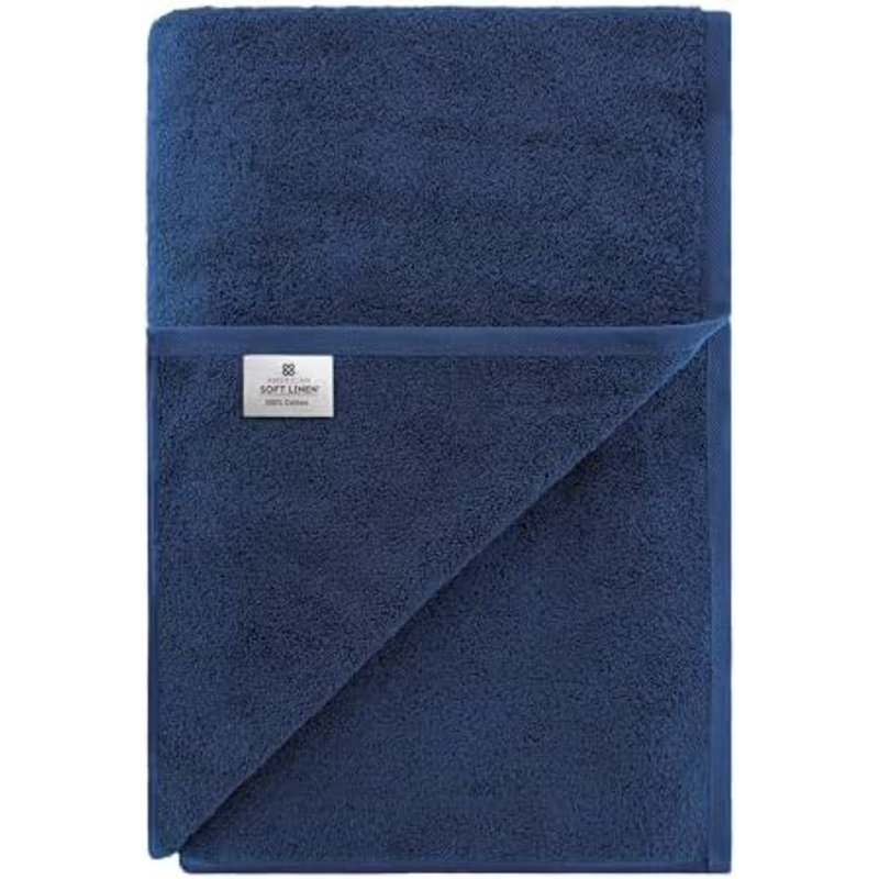 Soft Linen Oversized Bath Sheet 40X80 Extra Large For Bathroom, 600 GSM 100% Cotton Turkish Jumbo Bathsheet Towels For Adults, Navy Blue Bath Sheet
