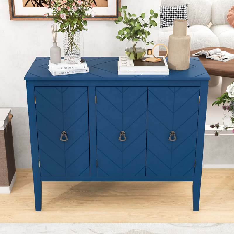 Buffet rustique en bois avec tablettes réglables et poignées en métal, Marine