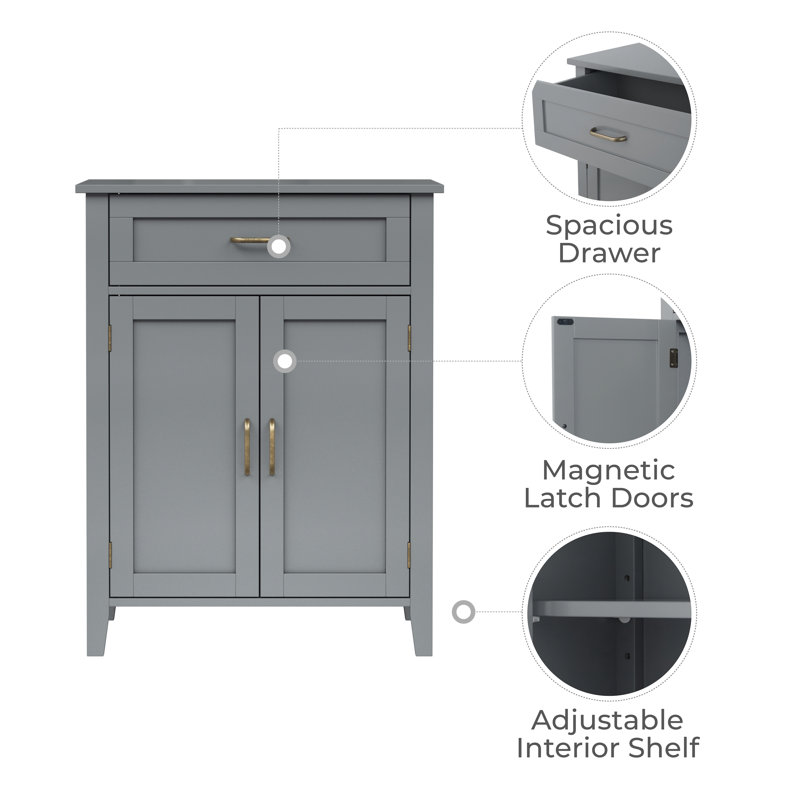 Church Strett Freestanding Two-Door Floor Gray Storage Cabinet with Adjustable Shelf and Top Drawer