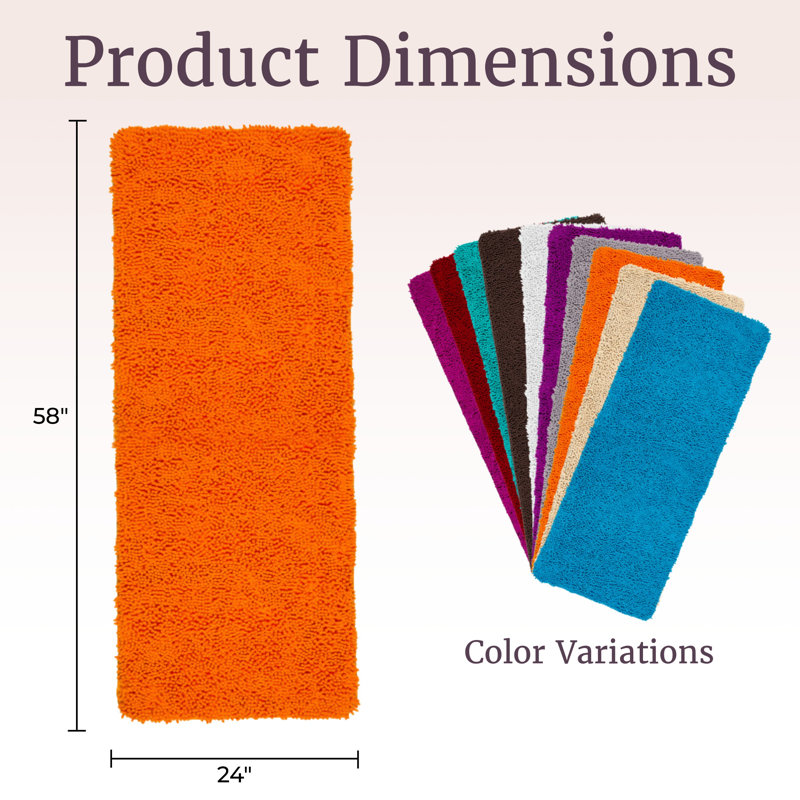 Lavish Home Bath Mat - 58x24-Inch Bathroom Runner with Non-Slip Backing - Absorbent High-Pile Chenille Memory Foam Bathroom Rug