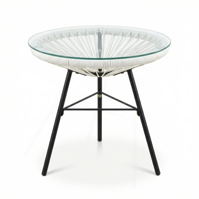 Table d'appoint en osier synthétique pour l'extérieur en rotin blanc