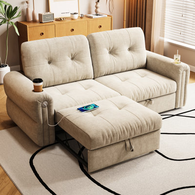 Lit 2 en 1 multifonctionnel pour chambre, salon, dortoir et bureau à domicile, revêtement en flanelle, rembourrage en mousse, cadre en acier, capacité de charge de 272 kg, beige, convertible minimaliste.