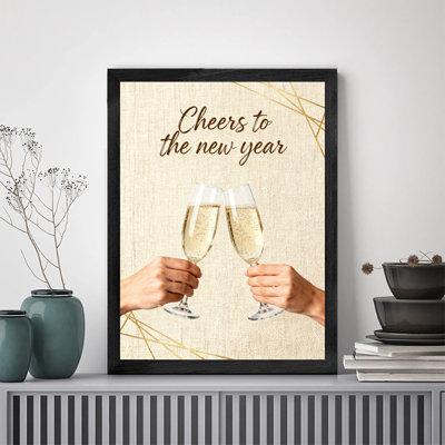 Black Framed Vintage Happy New Year! Cheers Wall Art Retro Style Framed Prints