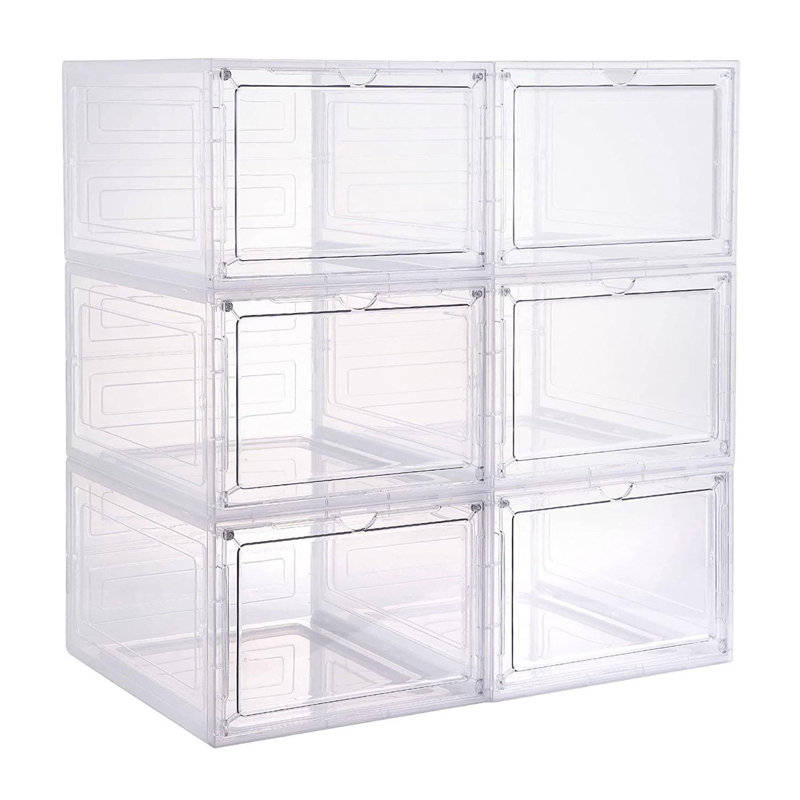 6 Pair Stackable Shoe Storage Box, White