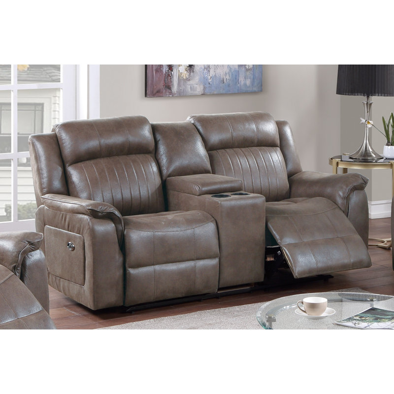 Adna 73'' Faux Leather Reclining Loveseat, Brown