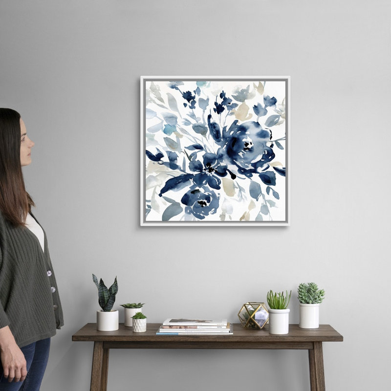 Indigo Garden I - reproduction d'art sur toile, H 25,7 po x l 25,7 po x P 1,75 po, Cadre flottant blanc