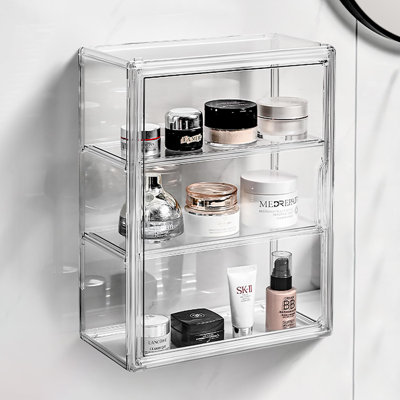3 Tier Clear Display Case With Magnetic Door Wall-Mounted No Punching
