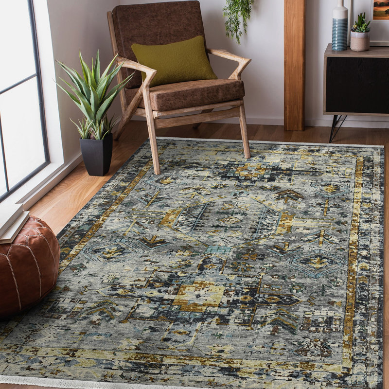 Wool Geometric Area Rug in Gray, Rectangle 8' x 10'