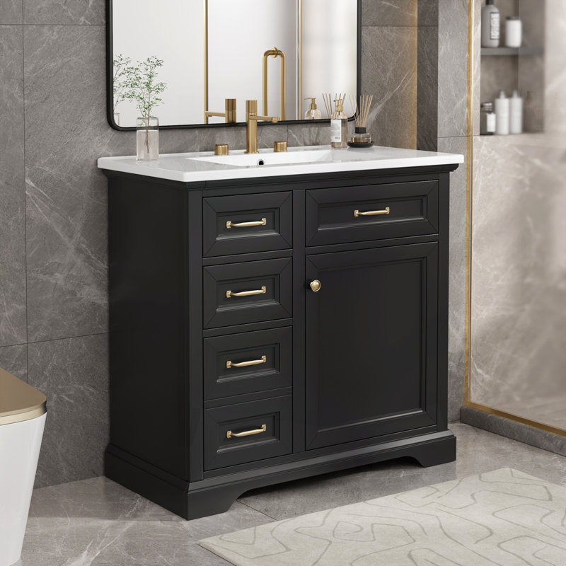 Meuble-lavabo 36 po avec comptoir en céramique, Noir