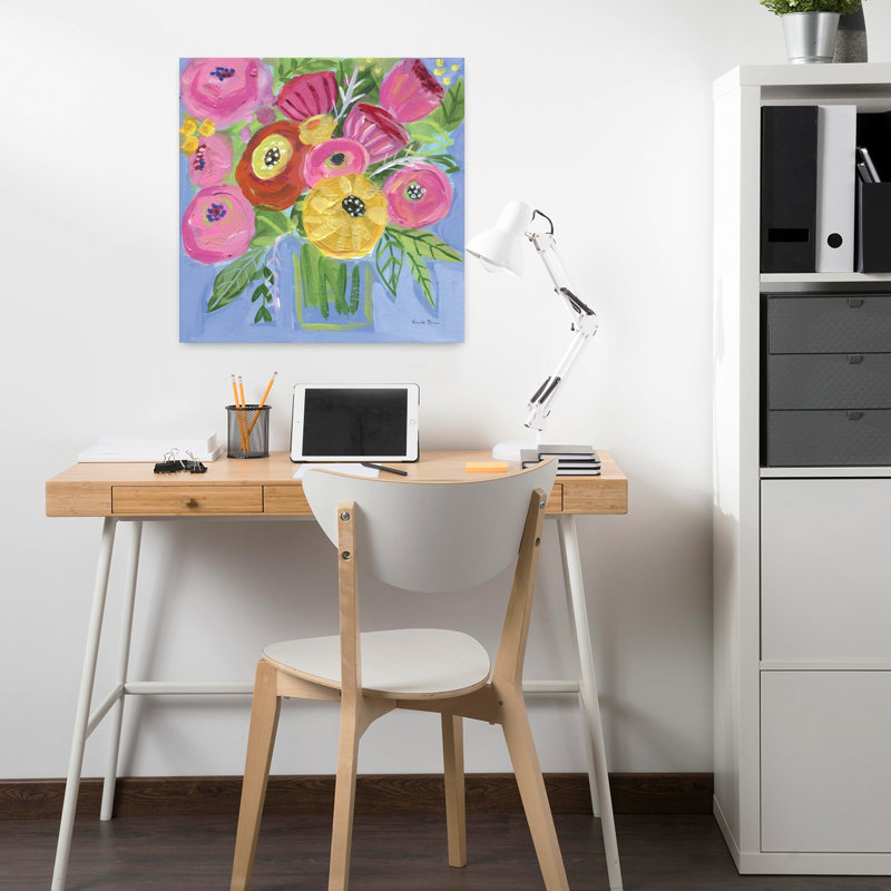 Bouquet contemporain lumineux avec art bleu vif, H 18 po x l 18 po