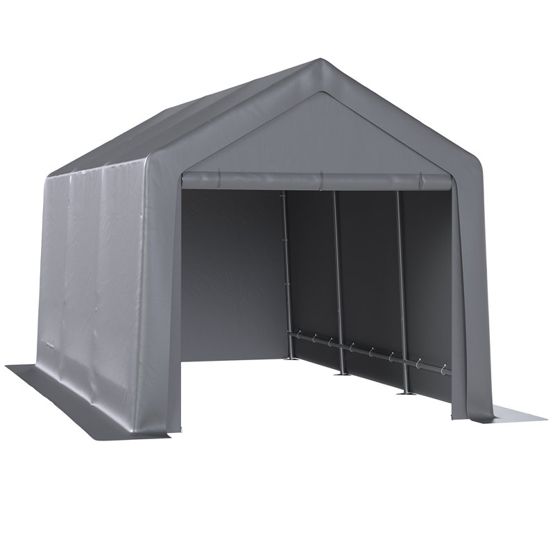 Abri d'auto portable robuste de 2,4 m x 4,3 m avec remise de rangement fermée, abri extérieur pour véhicules et équipements