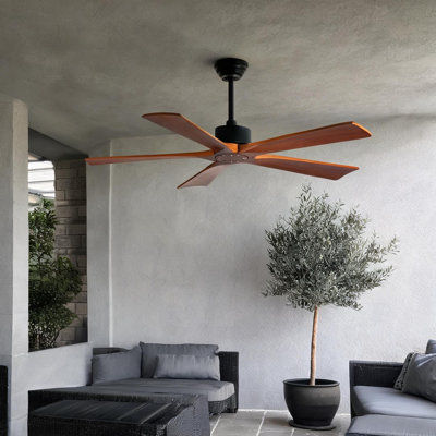 Ventilateur de plafond en bois de 52 pouces avec télécommande, 5 pales, moteur à courant continu, utilisation intérieure / extérieure, style Mid-Century moderne