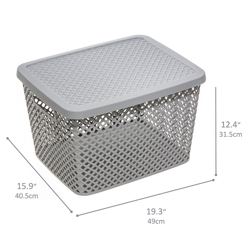 Gray Polypropylene Rectangular Storage Baskets with Lids, Set of 4