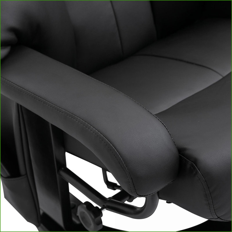Fauteuil inclinable avec repose-pieds Fauteuil pivotant moderne en similicuir pour salon Vibration Massage | Noir | Base en bois
