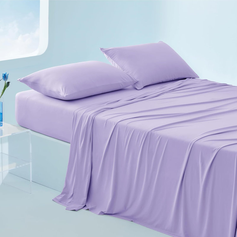 Bedsure Cooling Sheets with Deep Pocket Up to 17.5", Queen Sheet Set with 2 Pillowcases, Purple