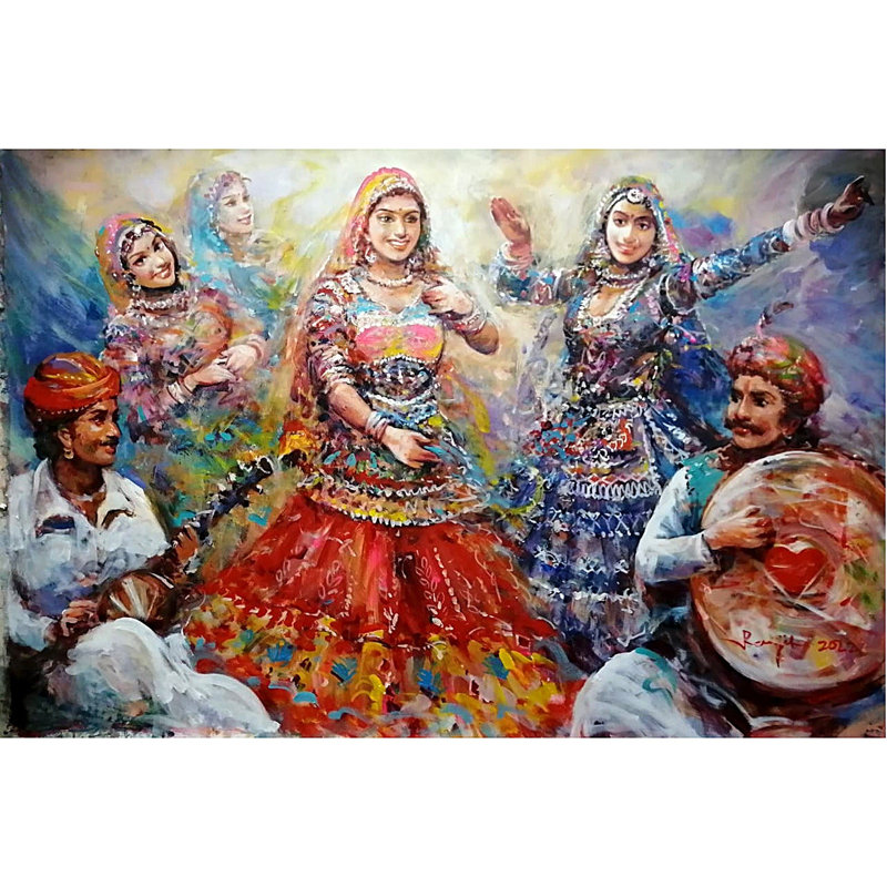 Festival de danse traditionnelle dans le désert | Acrylique sur toile