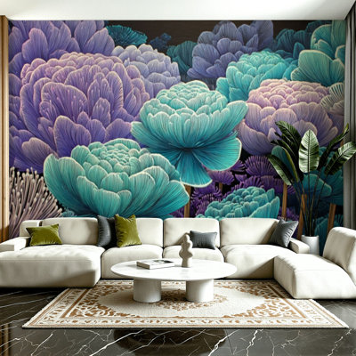 Papier peint adhésif auto-adhésif moderne pour la chambre à coucher, avec motif de fleurs aquatiques bioluminescentes L 100 po x l 144 po Peel and Stick