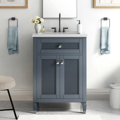 24" Traditional Free Standing Single Bathroom Vanity with One-Piece Ceramic Top and Integrated Sink
