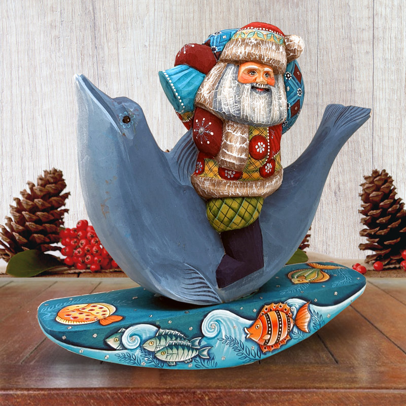 Figurine chef-d'œuvre de dauphin sculpté en bois