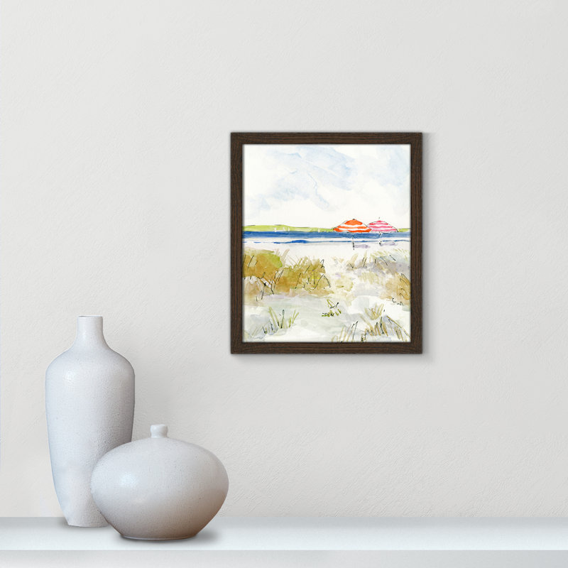 S Croquis de plage II - peinture encadrée, H 25,5 po x l 21,5 po x P 0,75 po, Cadre blanc