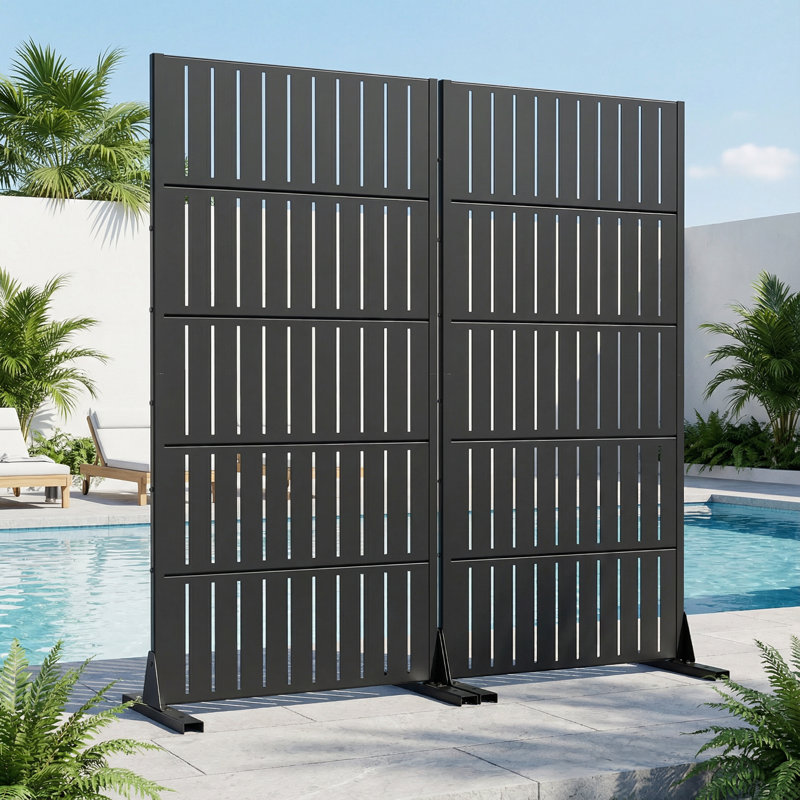 Panneau de clôture d'intimité en métal à rayures horizontales, 59" H x 60" W x 16" D, Noir