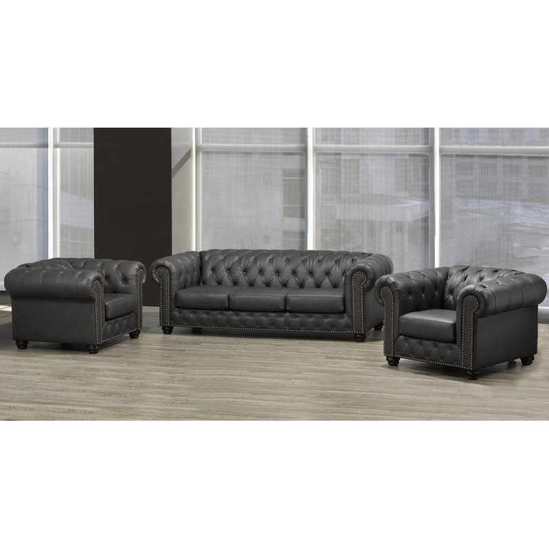 Ensemble de salon 3 pièces Orner, Cuir assorti gris anthracite