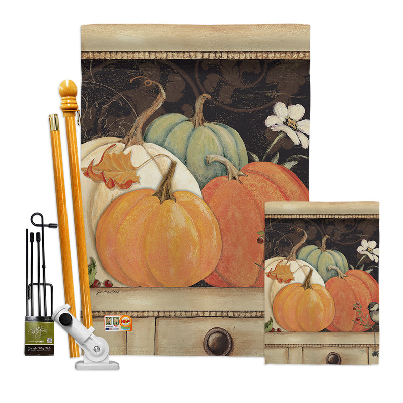 Citrouilles d’octobre-impressions de polyester 2 faces décoratives 40 x 28 po ensemble de drapeaux