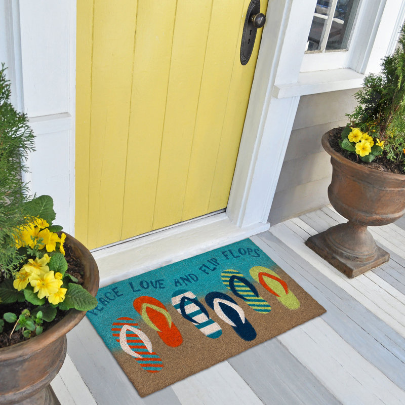 Gunnell Non-Slip Ombre Outdoor Doormat, Blue/Teal/Orange/Tan, 18" W x 30" L