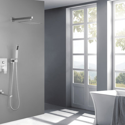 Douche en nickel brossé - Salle de bain pluviale carrée de luxe de 10 po