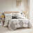 4 Piece Printed Comforter Set With Throw Pillow Black/Ivory-113361366