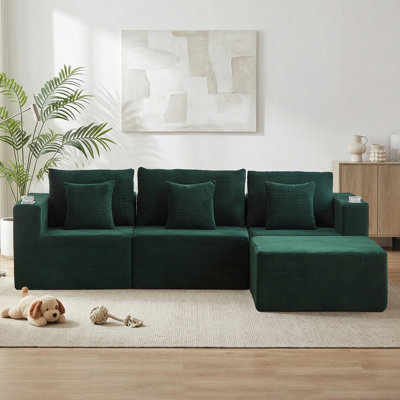 Canapé modulaire 103,9 po Cloud, canapé convertible en forme de L avec méridienne et repose-pieds, canapé profond sans siège à 4 places avec 6 coussins, canapé rembourré pour le salon et la chambre à coucher, aucun assemblage requis