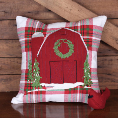  Coussin décoratif réversible en coton rouge, vert et blanc