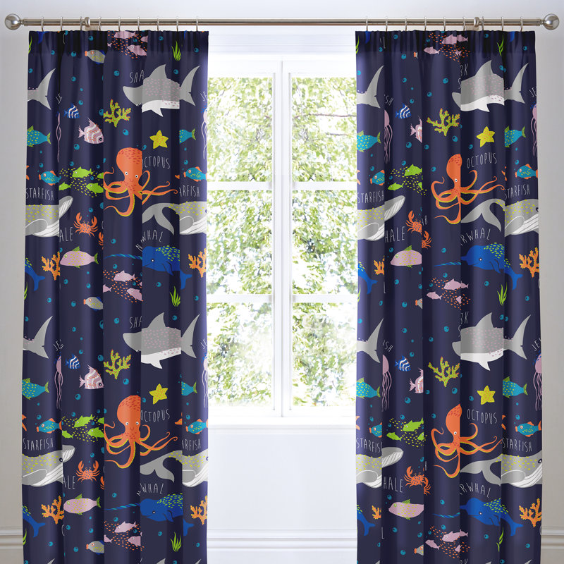 Sea Life Pencil Pleat Room Darkening Curtains