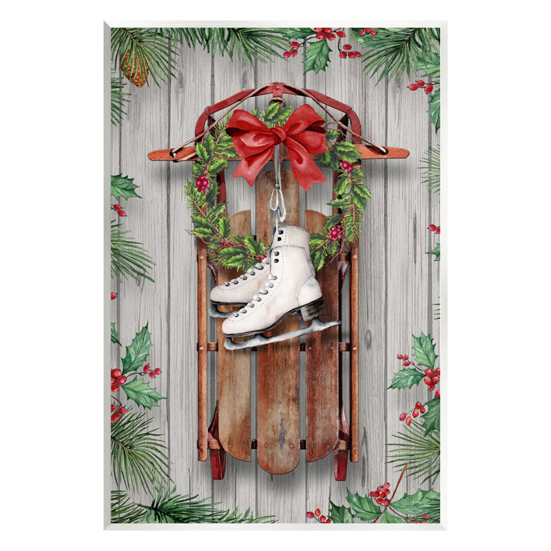 Hiver patins à glace et traîneau sur panneau de fibres à densité moyenne, H 15 po x l 10 po x P 0,5 po