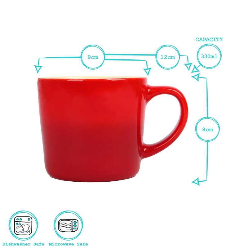 Argon Tableware - 330ml Ombre Coffee Mug - Glazed New Bone China Drinking Cup, 2, Red
