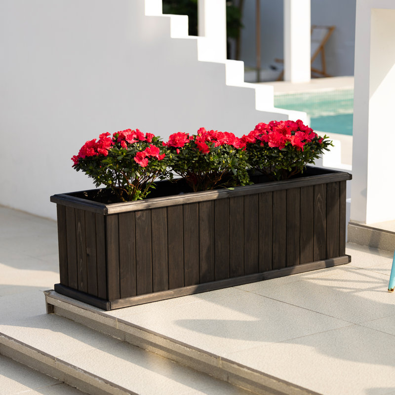 Boîte à fleurs rectangulaire en cèdre massif avec trous de drainage Barros, Noir, H 15,25 po x l 48 po x P 15,25 po