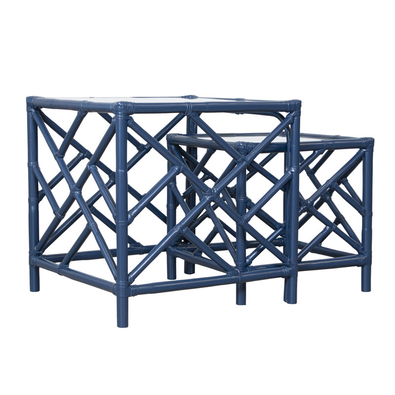 Chippendale Glass Nesting End Table, Navy