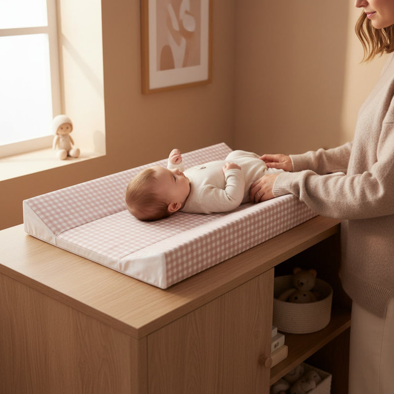 Gingham Anti-Roll Wedge Baby Changing Mat